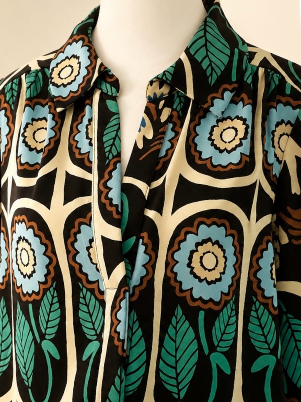 Retro Floral Blouson Top + Wide-Leg Pants | Medium